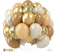 Palloncini marroni e oro, 60 pezzi, 30,5 cm, marrone, sabbia bianca e nude, set di palloncini con coriandoli dorati metallizzati, palloncini a elio in lattice per compleanni, matrimoni, lauree