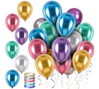 Palloncini Metallici Multicolori,Palloncini in Metallo,Palloncino di Elio in Metallo da 12 Pollici con 5 Rotoli di Nastro per Feste di Compleanno,Matrimonio,Battesimo,Decorazione