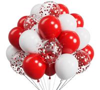 Palloncini metallizzati rossi e bianchi lucidi da 25,7 cm e lattice con coriandoli rossi e bianchi, 35,7 cm, set da 73 pezzi per decorazioni per feste di compleanno di nozze (rosso)