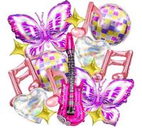 Palloncini Musicali Set, 16 Pezzi Palloncini Compleanno Tema Musica, Chitarra Nota Palla da Discoteca Farfalla Cuore Stella Palloncino in Lamina per Decorazione di Feste con Musica