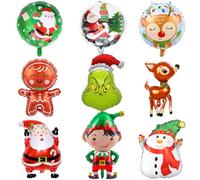 Palloncini Natale, 9 Pezzi Palloncini di Natale in Alluminio, Palloncino di Babbo Natale, Pupazzo di neve, Omino di Pan di Zenzero, Renna, Decorazioni per feste di Natale