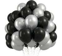 Palloncini neri e bianchi, 60 palloncini in lattice da 30,5 cm, per feste, matrimoni, compleanni, baby shower, lauree, feste aziendali (nero argento)