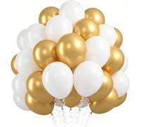 Palloncini neri e bianchi, 60 palloncini in lattice da 30,5 cm, per feste, matrimoni, compleanni, baby shower, lauree, feste aziendali (bianco oro)