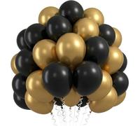 Palloncini neri e bianchi, 60 palloncini in lattice da 30,5 cm, per feste, matrimoni, compleanni, baby shower, lauree, feste aziendali (nero e oro)