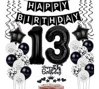 Palloncini Neri e Bianchi per 13° Compleanno - Decorazione Torta per Ragazzo e Ragazza - Buon Compleanno 13 Anni