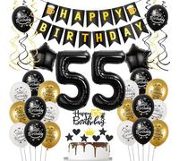Palloncini Neri e Oro per 55 Anni - Decorazione Compleanno Donna e Uomo, Foil e Torta - Nero