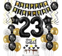 Palloncini Neri e Oro per Compleanno 23 Anni - Decorazione per Uomo e Donna - Palloncini Foil e Decorazione Torta