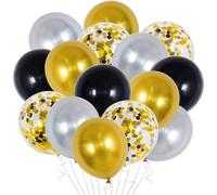 Palloncini neri, oro e argento con coriandoli dorati per feste