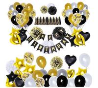 Palloncini neri, oro e bianco con coriandoli dorati per compleanno