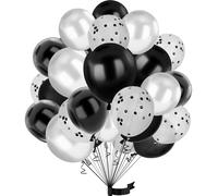 Palloncini Nero Bianco 30 Pezzi,12 Pollici Palloncini Metallizzati in Lattice, Palloncini Coriandoli per Compleanno Matrimonio Anniversario Baby Shower Laurea Decorazione