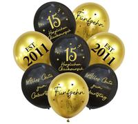 Palloncini Nero e Oro per il 15° Compleanno, Buon Compleanno in Tedesco, Ragazzo e Ragazza