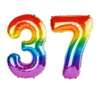 Palloncini numerati 37 da 100 cm per decorazioni per feste di 37° compleanno, 0-100 palloncini digitali arcobaleno grandi n. 37 per donne, uomini e lei, palloncini in lamina di elio per anniversario
