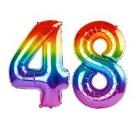 Palloncini numerati 48 da 100 cm per decorazioni per feste di 48° compleanno, 0-100 palloncini digitali arcobaleno grandi n. 48 per donne, uomini e madri, palloncini in lamina di elio per anniversario