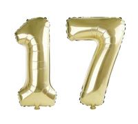 Palloncini numerici 17 da 100 cm per decorazioni per feste di 17° compleanno, 0-100 palloncini digitali n. 17 color oro champagne per ragazze, ragazzi e figli, palloncini con numero in lamina di elio