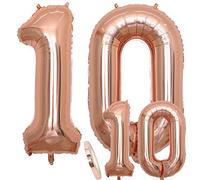 Palloncini Numero 10 di compleanno XXL oro rosa - gigante palloncino stagnola in due formati 40 "e 16" | Set di decorazioni per compleanno XXL 100cm + Mini 40cm | Ideale per il 10 come decorazione