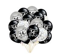 Palloncini per 14° compleanno, 21 pezzi, nero e argento, con coriandoli in lattice, set di decorazioni per 14 anni, per ragazzi, lui, figli, adolescenti, 30 cm (14°)