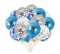 Palloncini per 15° compleanno, confezione da 20 nastri in lattice blu argento Happy 15th Birthday per ragazzi 15 anni decorazione di compleanno ragazzi (15°)