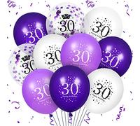 Palloncini per 30° compleanno, set da 16 pezzi, 30 cm, viola e bianco, coriandoli in lattice, favolosi 30 decorazioni per feste, forniture per donne, mamma, moglie