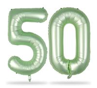 Palloncini per 50° compleanno, verde salvia da donna, 101 cm, giganti in lamina verde oliva numero 50, palloncini autogonfianti, cifre verdi 5 e 0, palloncini a elio per 50° anniversario, decorazioni