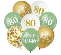 Palloncini per 80° compleanno, 30 pezzi, colore verde, oro bianco, 1946, decorazione di compleanno con ottanta palloncini coriandoli accessori, decorazione di compleanno 80 anni, decorazione per feste