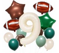 Palloncini per 9° compleanno a forma di pallone da calcio, per ragazzi | Palloncini da calcio, verde, marrone, bianco, nono foglio di lattice, decorazioni di compleanno per bambino 5 ° sport a tema