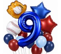 Palloncini per 9° compleanno baseball per ragazzi blu numero nove | Palloncini da baseball, blu navy, rosso, bianco, nono foglio di lattice decorazioni di compleanno per bambino 9 ° sport a