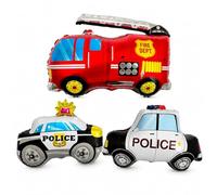 Palloncini per auto della polizia per decorazioni per feste di compleanno, set di palloncini jumbo con camion dei pompieri e auto della polizia, 3 palloncini in Mylar a elio o aria per bambini