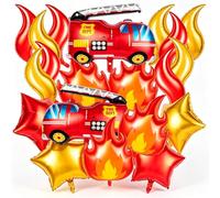 Palloncini per camion dei pompieri, 20 palloncini in alluminio per vigili del fuoco e fiamme, per feste di compleanno per bambini, decorazioni a tema salvataggio