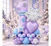 Palloncini per compleanno 1° fiocco di neve per ragazza 101,6 cm | Palloncino viola chiaro, con fiocco di neve, per la prima festa a tema natalizio della principessa del paese delle meraviglie
