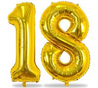 Palloncini per compleanno con numero 18, 101 cm, in lamina di mylar dorato, numero 1 e 8 palloncini per ragazzi di 18 anni, palloncini dorati per 18° compleanno, per donne e uomini, decorazioni per