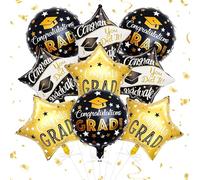 Palloncini per Festa di Laurea,9 Pezzi Palloncini in Foil per Laurea,Palloncini Laurea,22 Pollici Ballons Alluminio in Nero Oro,Laurea Decorazione Celebrazione, Palloncini Laurea Decorazioni