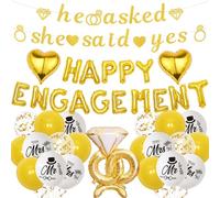 Palloncini per feste di fidanzamento - Set di decorazioni dorate impegnate con palloncino a forma di cuore, He Asked She Said Yes Banner Anello di diamante per forniture per feste di nozze