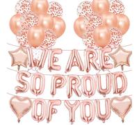 Palloncini per feste di laurea, congratulazioni, con scritta "We Are So Proud Of You", in lamina color oro rosa e palloncino in lattice, decorazioni ben fatte per scuole superiori e laureate