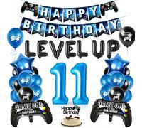 Palloncini per Feste di Videogiochi 11 anni, Decorazioni per Feste di Gioco, Palloncino Controller, Level up Foil Balloon, Palloncini Blu Nero, Toppers per torta, Game Party Decoration