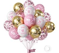 Palloncini per il 11° Compleanno Ragazza - Confezione da 16 Pezzi, 110 cm (12 pollici) in Rosa, Bianco e Oro, Decorazioni in Lattice per Feste di Compleanno 11 Anni - Ideali per Party a Tema Ragazza