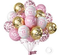 Palloncini per il 12° Compleanno Ragazza - Confezione da 16 Pezzi, 120 cm (12 pollici) in Rosa, Bianco e Oro, Decorazioni in Lattice per Feste di Compleanno 12 Anni - Ideali per Party a Tema Ragazza