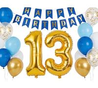 Palloncini per il 13° compleanno, decorazione per ragazzi e ragazze, numero 13 palloncini in pellicola, per compleanno, striscione blu, bianco, oro, 13 anni, decorazione per feste di 13 anni, per