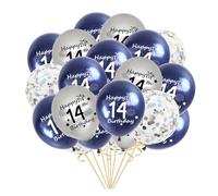 Palloncini per il 14° compleanno, 21 palloncini blu navy argento Happy 14th Birthday 30,5 cm palloncini in lattice coriandoli per lui ragazzi ragazze figlio 14 anni forniture decorazioni (14°)