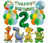 Palloncini per il 2° compleanno con dinosauro per ragazzi, striscione verde di buon compleanno e palloncino in lattice a tema Dino, due decorazioni di compleanno Rex, forniture per feste di dinosauro