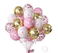 Palloncini per il 4° Compleanno Ragazza - Confezione da 16 Pezzi, 40 cm (12 pollici) in Rosa, Bianco e Oro, Decorazioni in Lattice per Feste di Compleanno 4 Anni - Ideali per Party a Tema Ragazza