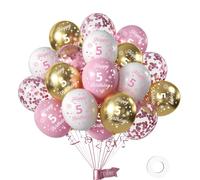 Palloncini per il 5° Compleanno Ragazza - Confezione da 16 Pezzi, 50 cm (12 pollici) in Rosa, Bianco e Oro, Decorazioni in Lattice per Feste di Compleanno 5 Anni - Ideali per Party a Tema Ragazza