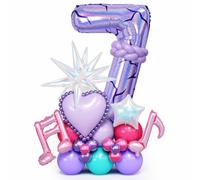 Palloncini per il 7° compleanno K-pop per ragazze 40 in viola numero sette | Palloncino rosa viola, palloncini in lamina laser, per feste di compleanno di 7 anni, karaoke, musica da discoteca