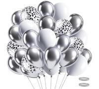 Palloncini per Matrimonio, 60 Pezzi Argento Bianco Metallizzati con Coriandoli, Decorazioni per Battesimo Compleanno Festa Anniversario (Argento)
