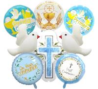 Palloncini Prima Comunione 8 Pezzi Blu Palloncini per Comunione Kit Palloncini Battesimo Croce palloncino Colomba Palloncini Composizione Comunione Centrotavola Per Bambino,Bambina (Blu)