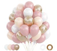 Palloncini Rosa, 62 Pezzi Palloncini Compleanno Retro Rosa Bianco, Palloncino Champagne Oro Bianca Nude Pink con Oro Metallico per Compleanno Ragazze Baby Shower Matrimonio Anniversario,12 Pollici