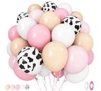 Palloncini rosa beige, 12 pollici, 60 pezzi, rosa pastello, rosa, crema, beige, bianco, con stampa a mucca, elio, per ragazze, compleanno, bambini, baby shower, cowgirl matrimonio
