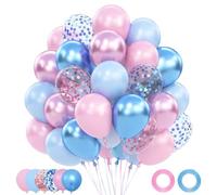 Palloncini Rosa Blu,62 Pezzi 12 Pollici Elio Palloncini Compleanno con Blu Rosa Pastello,Rosa Blu Metallici e Coriandoli,Addobbi Party per Gender Reveal,Decorazioni Compleanno,Baby Shower,Matrimonio