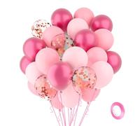Palloncini rosa chiaro, 60 pezzi, 30 cm, colore rosa metallizzato, coriandoli oro rosa, in lattice, 1 rotolo, rosa, palloncini per compleanno, matrimonio, San Valentino, baby shower, decorazione per