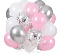 Palloncini rosa e argento, 60 pezzi, 30,5 cm, rosa pastello, bianco, coriandoli, palloncini metallizzati argento bianco macaron, palloncini per feste di compleanno, baby shower, sposa, matrimonio