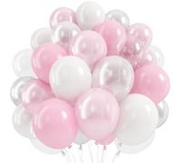 Palloncini rosa e bianchi, 50 palloncini trasparenti rosa pastello rosa cipria bianco chiaro con doppio palloncino in lattice imbottito per donne, festa di compleanno, anniversario di matrimonio, baby